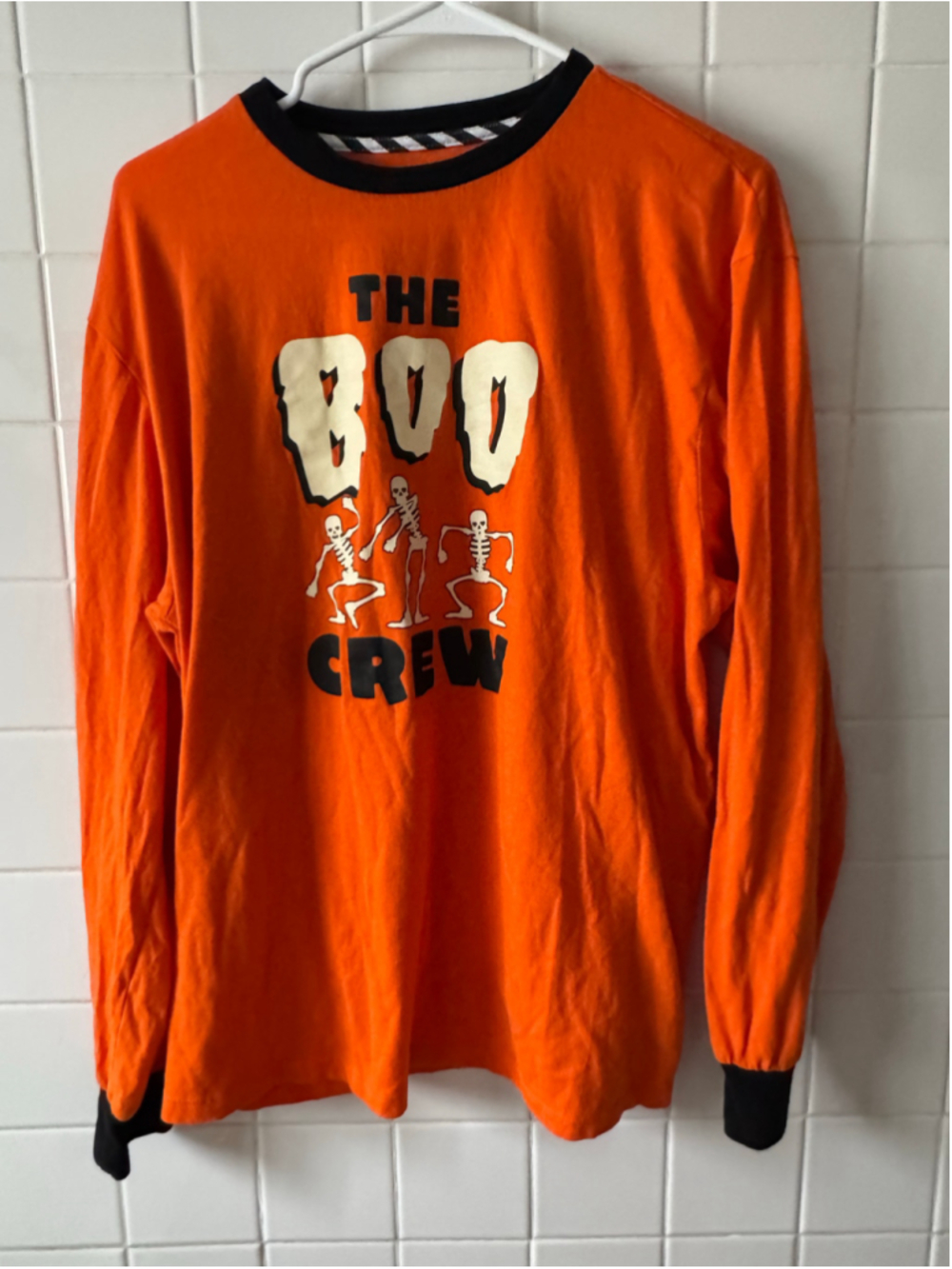The boo crew Halloween family pajamas Orange Black Skeleton